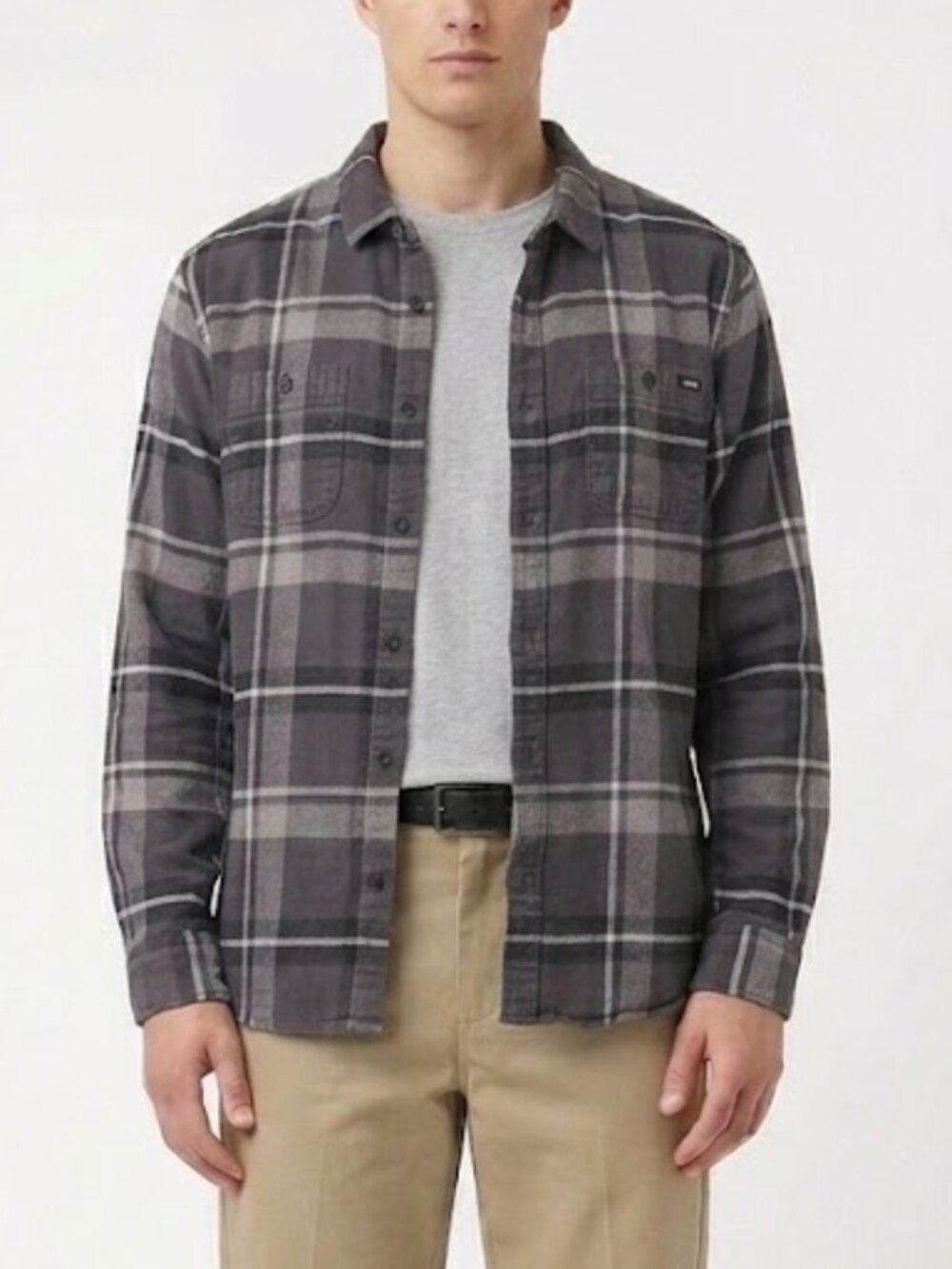 Vans Gray Black Plaid Flannel Button Down Shirt Long Sleeve Size L